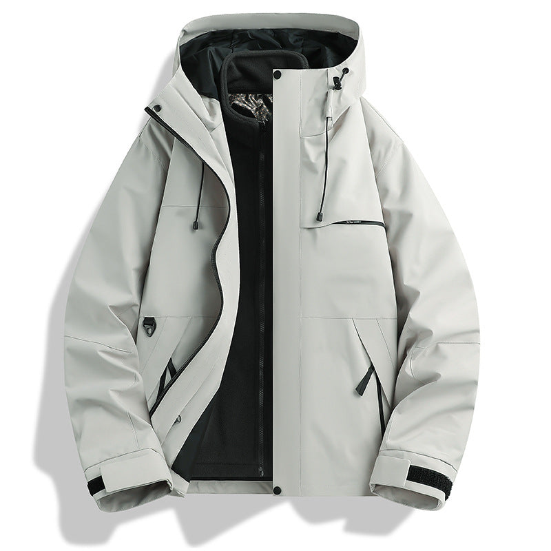 Outdoor Jacket For Men And Women, Three-in-one Windproof And Waterproof Hiking Hooded Mountaineering Jacket