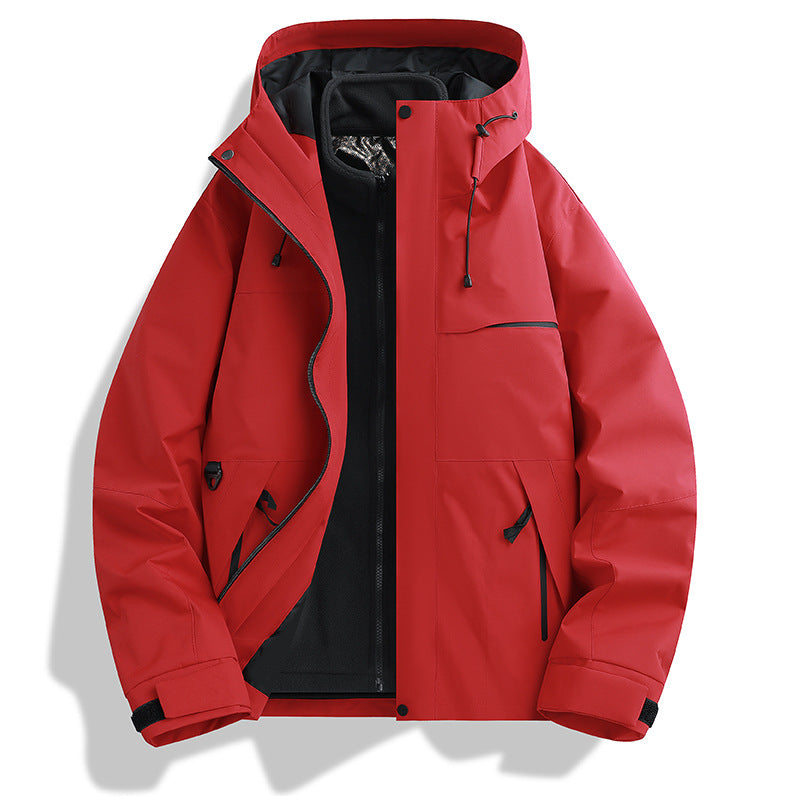 Outdoor Jacket For Men And Women, Three-in-one Windproof And Waterproof Hiking Hooded Mountaineering Jacket